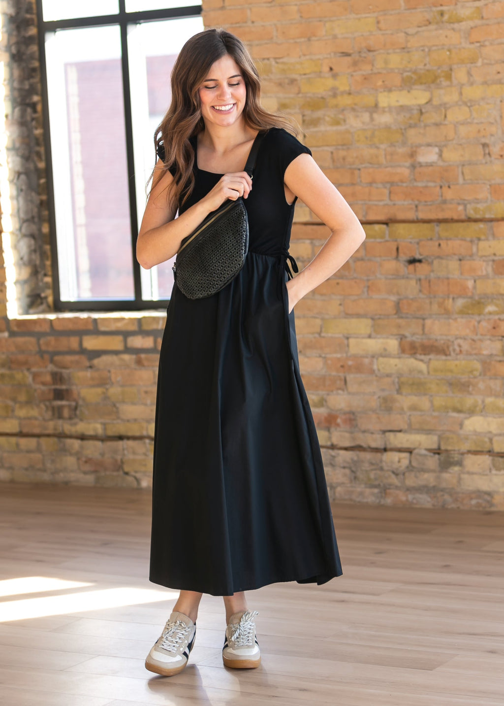 Inherit Co. Eleanor Black A-line Maxi Dress — detail close-up