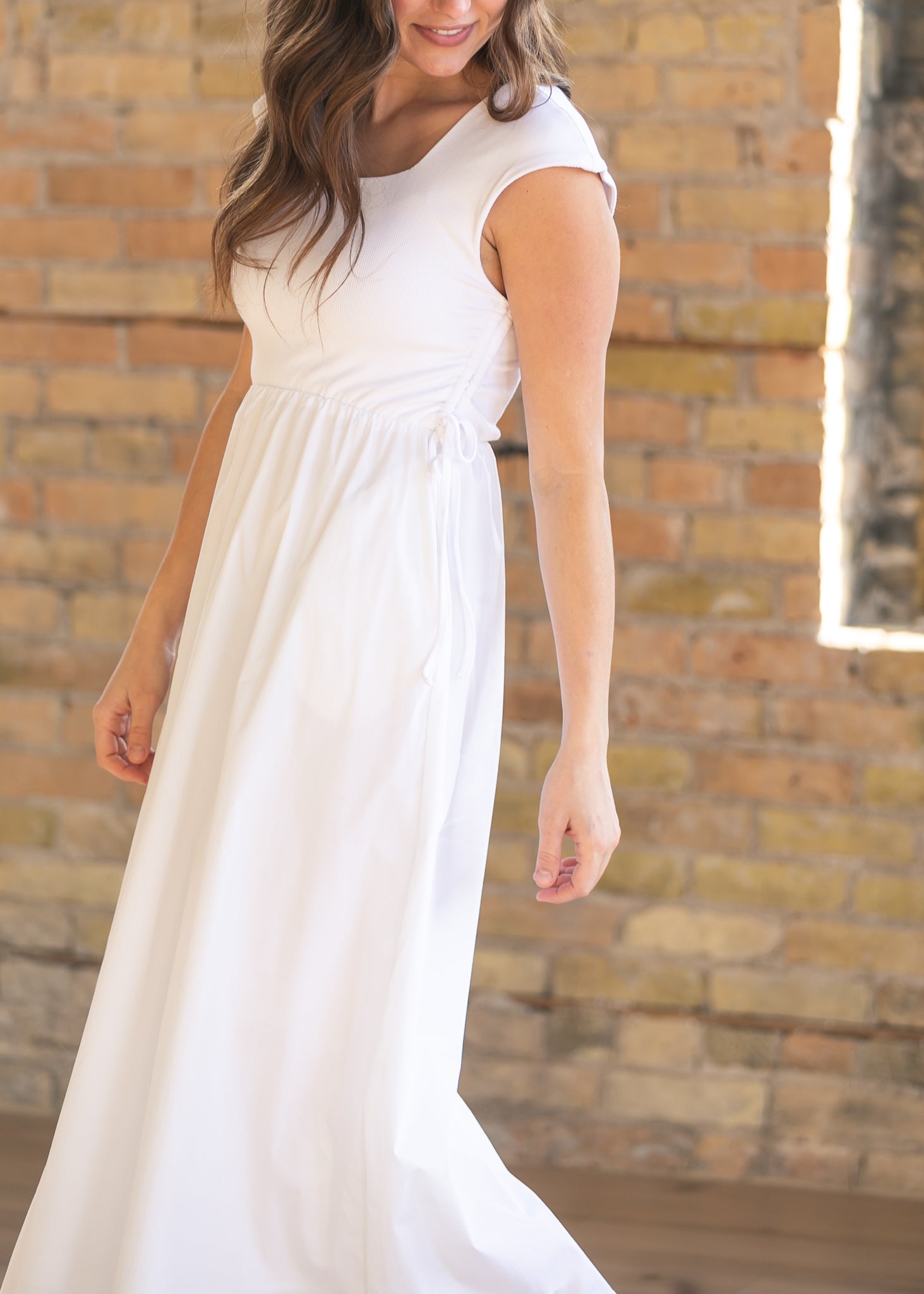 Inherit Co. Eleanor White A-line Maxi Dress — in-use photo