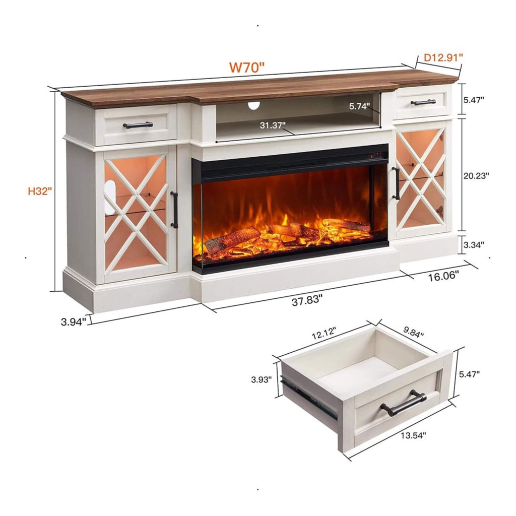 Nuvia Electric 70-Inch Fireplace TV Stand With Glass Door Storage Cabinet (SAK58627) – SAKSBY WHOLESALE, view 3