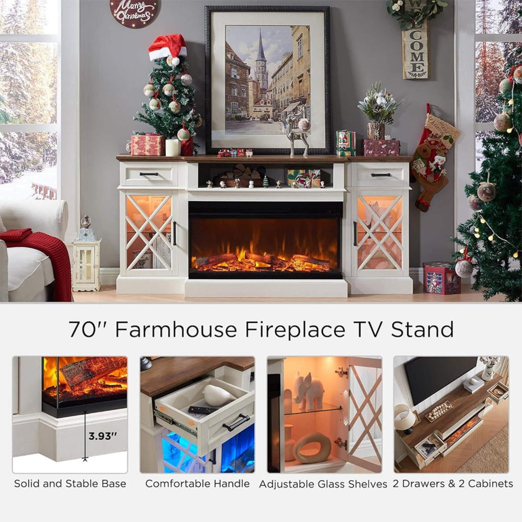 Nuvia Electric 70-Inch Fireplace TV Stand With Glass Door Storage Cabinet (SAK58627) – SAKSBY WHOLESALE, view 5