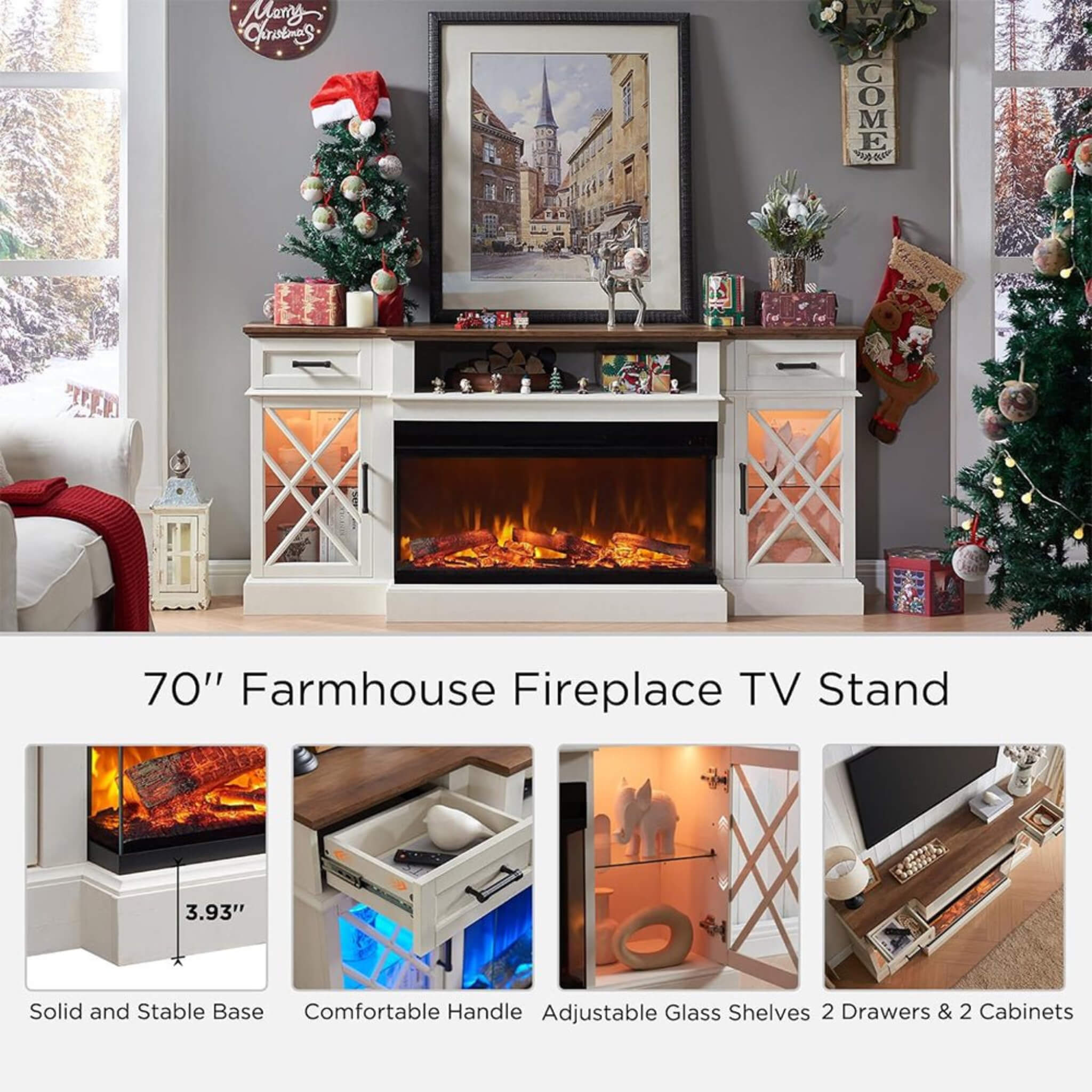 Nuvia Electric 70-Inch Fireplace TV Stand With Glass Door Storage Cabinet (SAK58627) – SAKSBY WHOLESALE, view 5