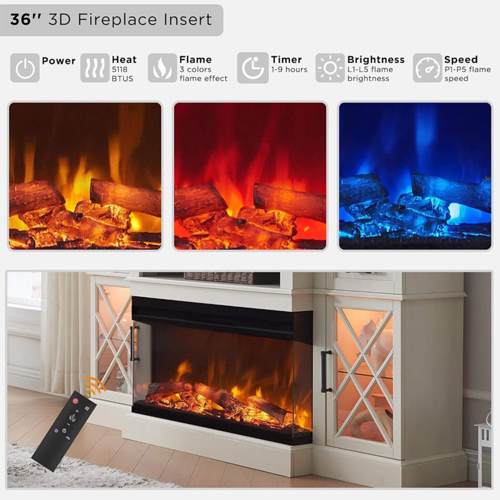 Nuvia Electric 70-Inch Fireplace TV Stand With Glass Door Storage Cabinet (SAK58627) – SAKSBY WHOLESALE, view 4