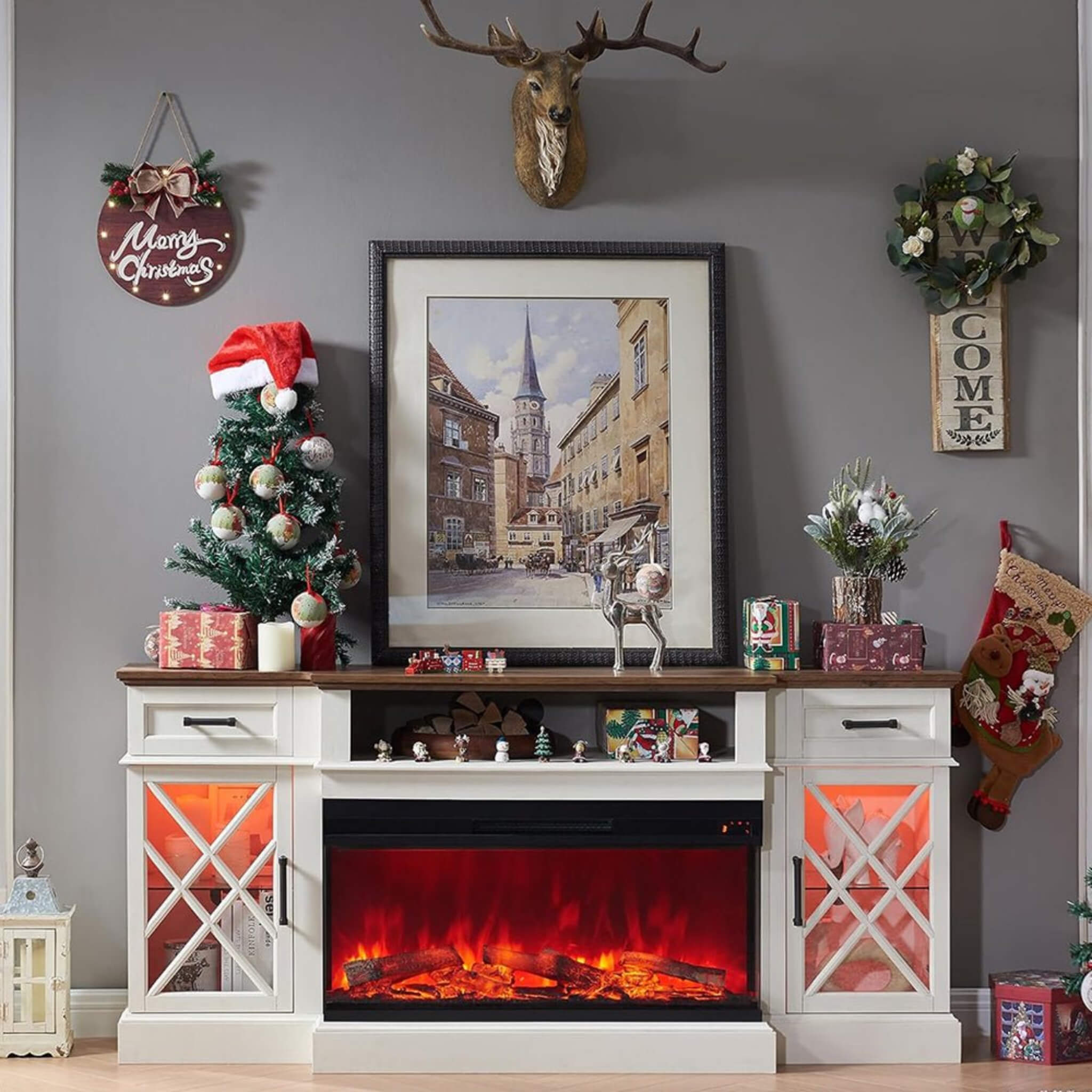 Nuvia Electric 70-Inch Fireplace TV Stand With Glass Door Storage Cabinet (SAK58627) – SAKSBY WHOLESALE