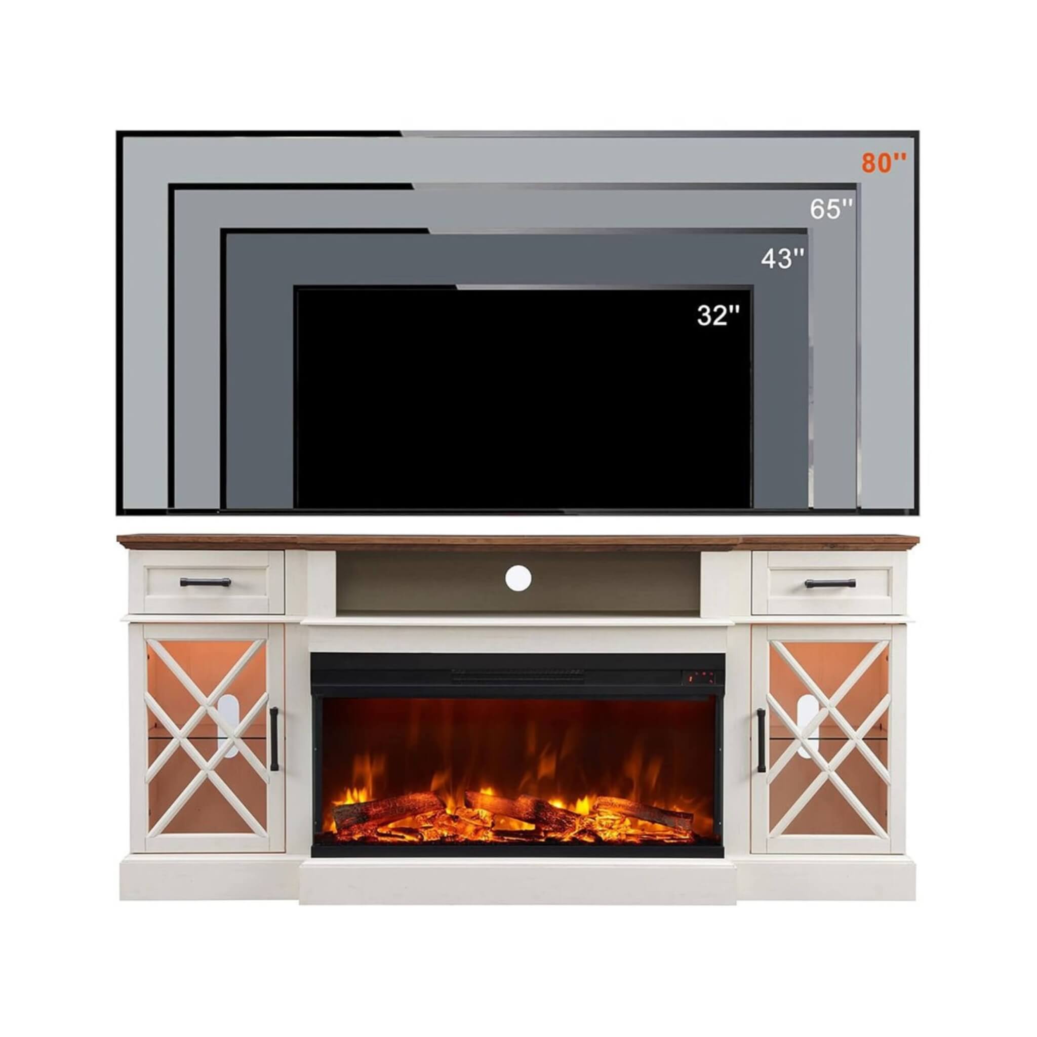 Nuvia Electric 70-Inch Fireplace TV Stand With Glass Door Storage Cabinet (SAK58627) – SAKSBY WHOLESALE, view 7