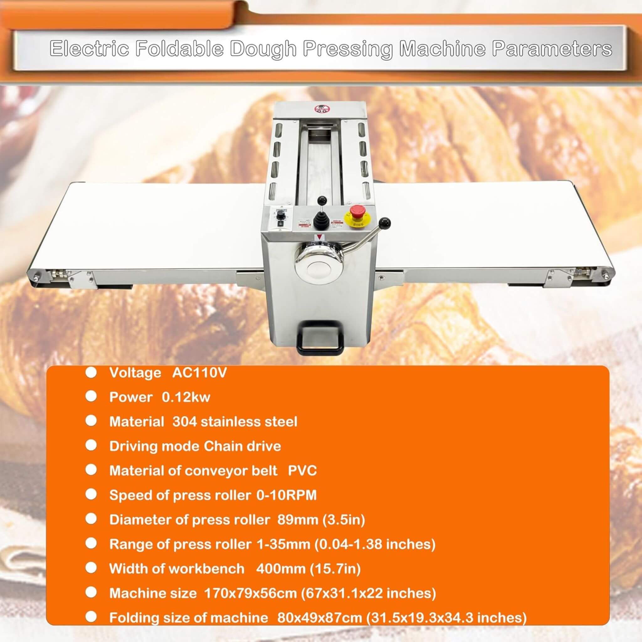 Commercial Electric 110V Foldable Stainless Steel Dough Sheeter (SAK59273) – SAKSBY WHOLESALE, view 9