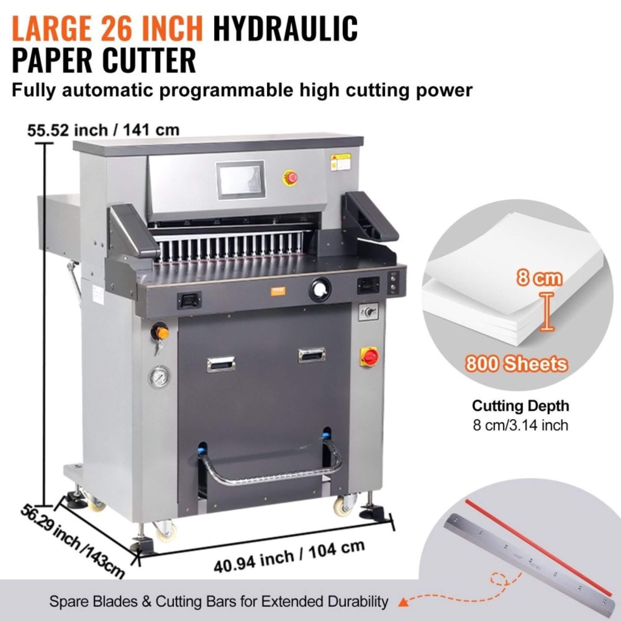 26-Inch Electric Heavy-Duty Hydraulic Paper Cutter Machine With Touchscreen (SAK92518) – SAKSBY WHOLESALE, view 3