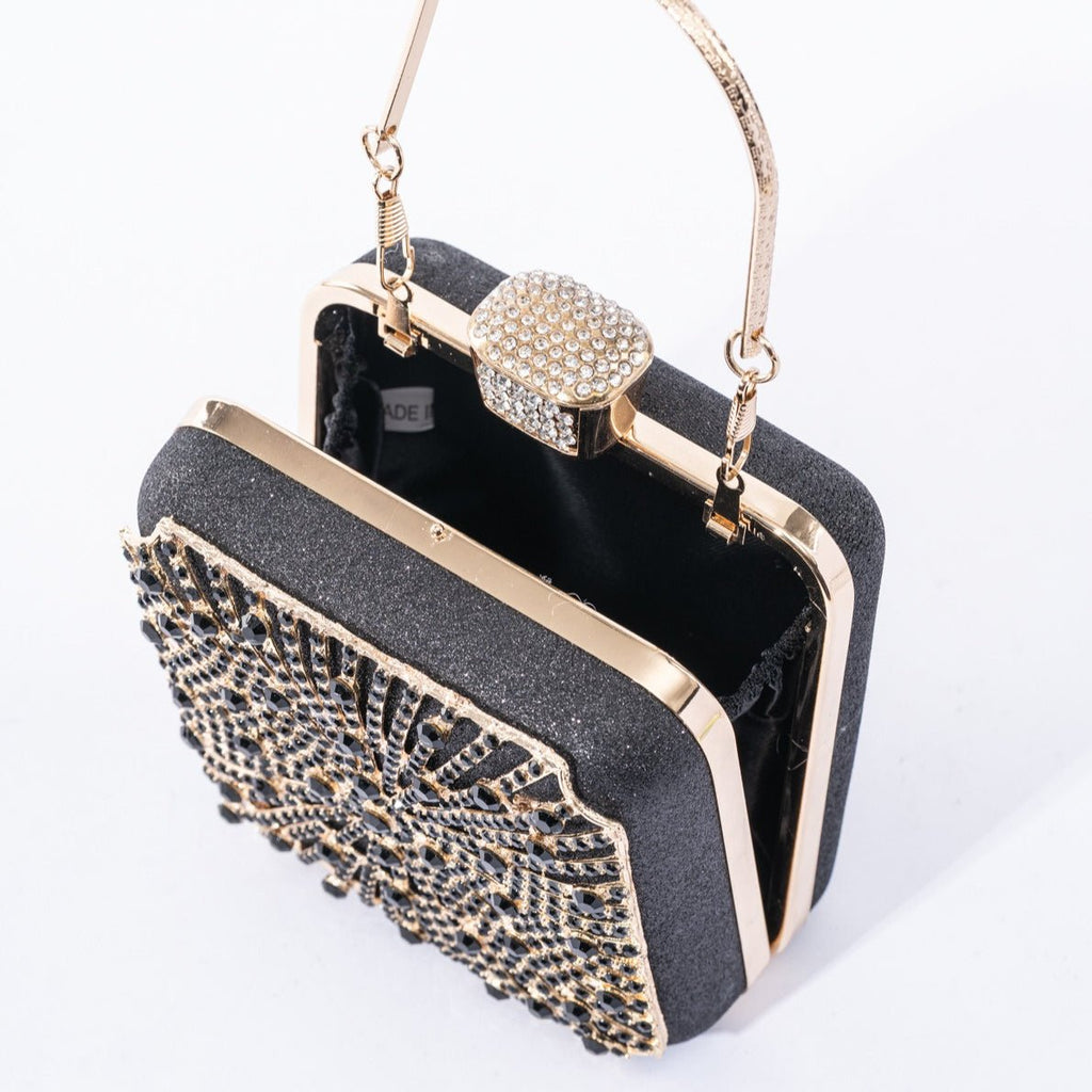 Mariam's Collection Elegance Brilliant Diamond Bag - Handcrafted Evening Box Bag for Soirées &… — Mariam's Collection branding close-up
