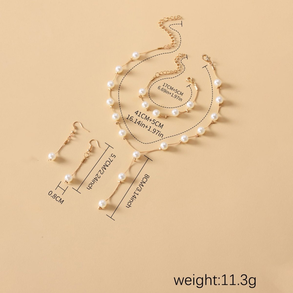 Mariam's Collection Elegance Pearl Earrings & Necklace Ensemble (MAC313) — detail shot 7