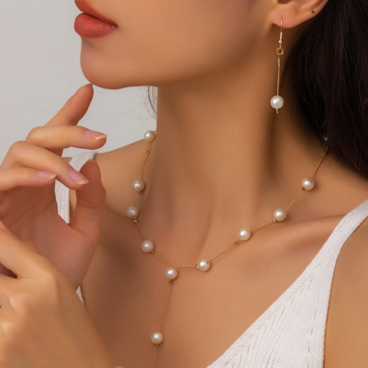 Mariam's Collection Elegance Pearl Earrings & Necklace Ensemble (MAC313) — main product shot