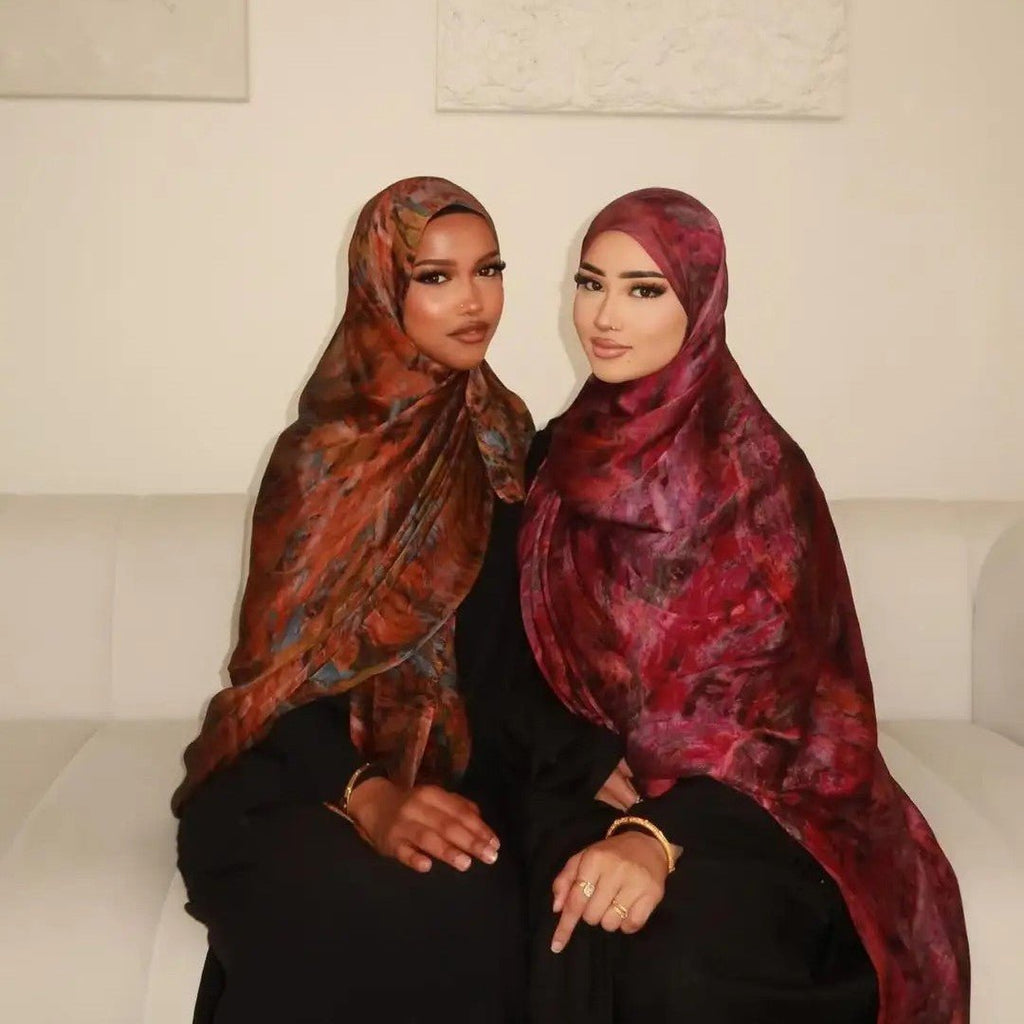 Mariam's Collection Mariam's Collection Elegance Satin Marble Print Hijab (MH172) — construction detail
