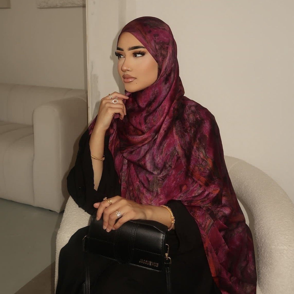 Mariam's Collection Mariam's Collection Elegance Satin Marble Print Hijab (MH172) — main product shot