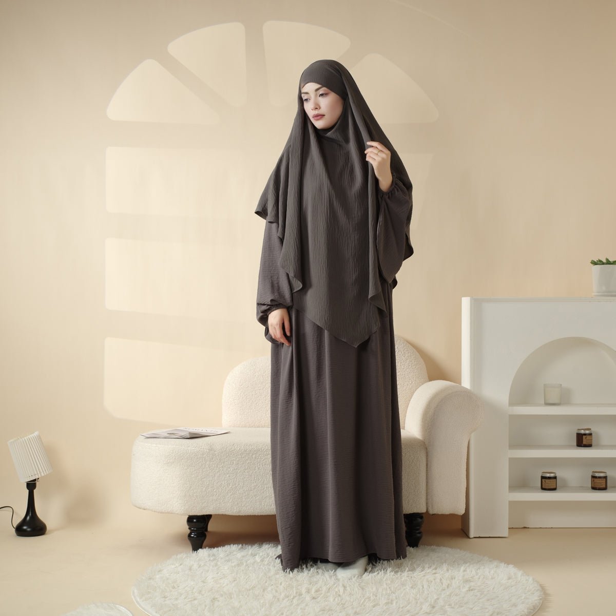 Mariam's Collection Mariam's Collection Elegant 2-Piece Crepe Abaya & Khimar Set (MK008) — side view