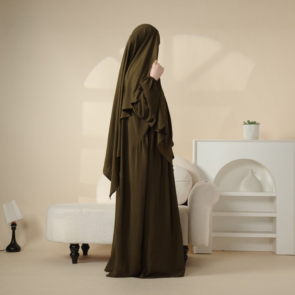 Mariam's Collection Mariam's Collection Elegant 2-Piece Crepe Abaya & Khimar Set (MK008) — fabric or material detail