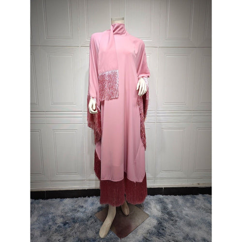 Bat Sleeve Tassel Kaftan | Party Dress with Flowy Fringe Details (MA288)