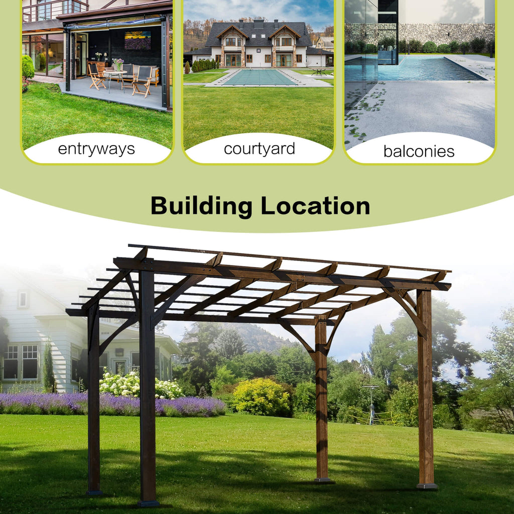 [10X12FT] Alora Premium Outdoor Brown Cedar Wood Pergola For Spacious Patios (SAK45639) – SAKSBY WHOLESALE, view 5