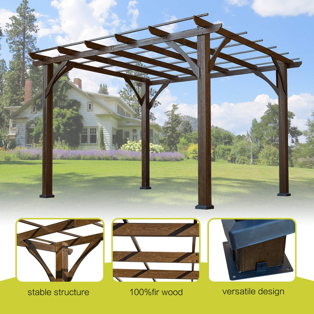 [10X12FT] Alora Premium Outdoor Brown Cedar Wood Pergola For Spacious Patios (SAK45639) – SAKSBY WHOLESALE, view 3