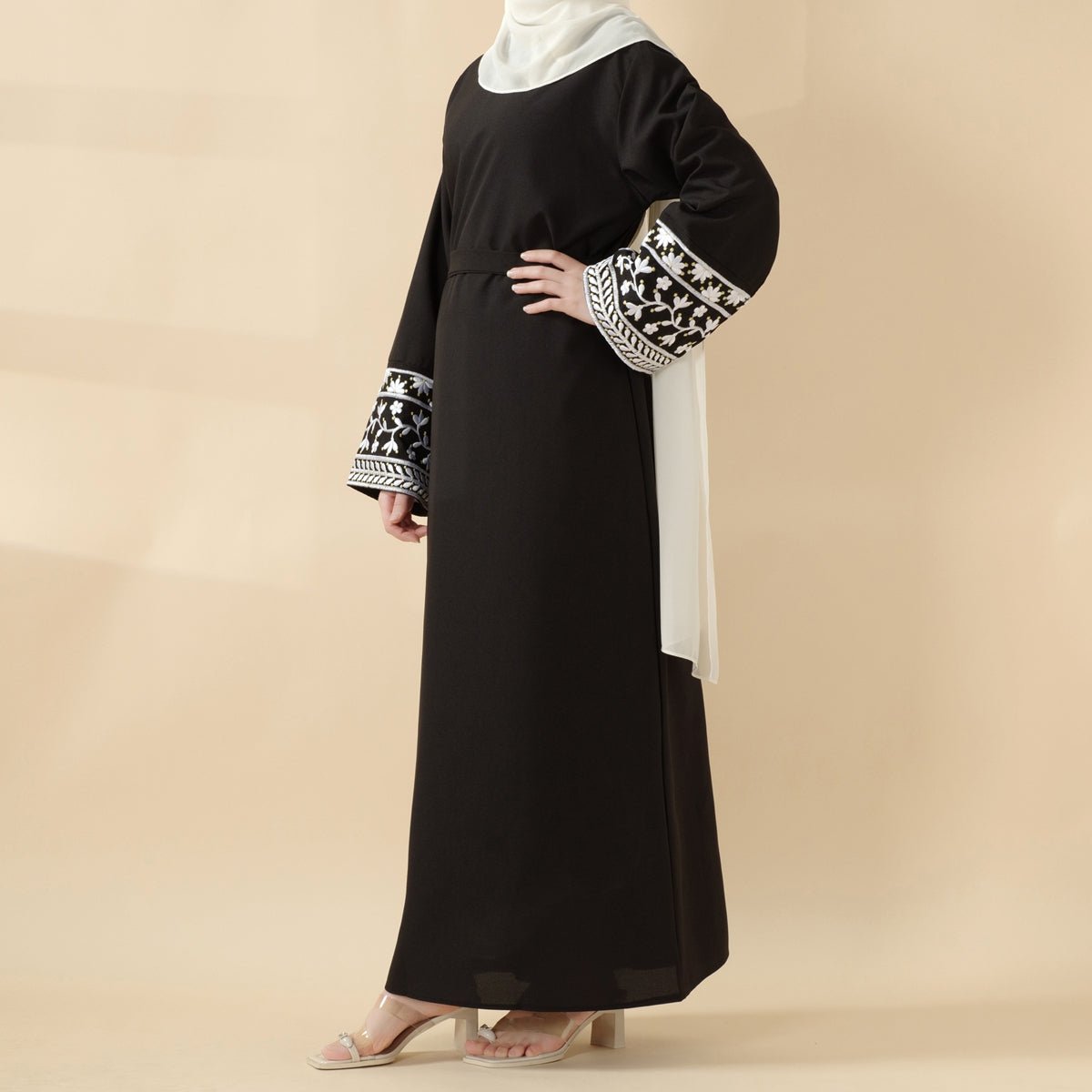 Mariam's Collection Elegant Cocoon-Cut Pullover Dress | 2-Piece Set Embroidered Abaya (MA145) — detail shot 7
