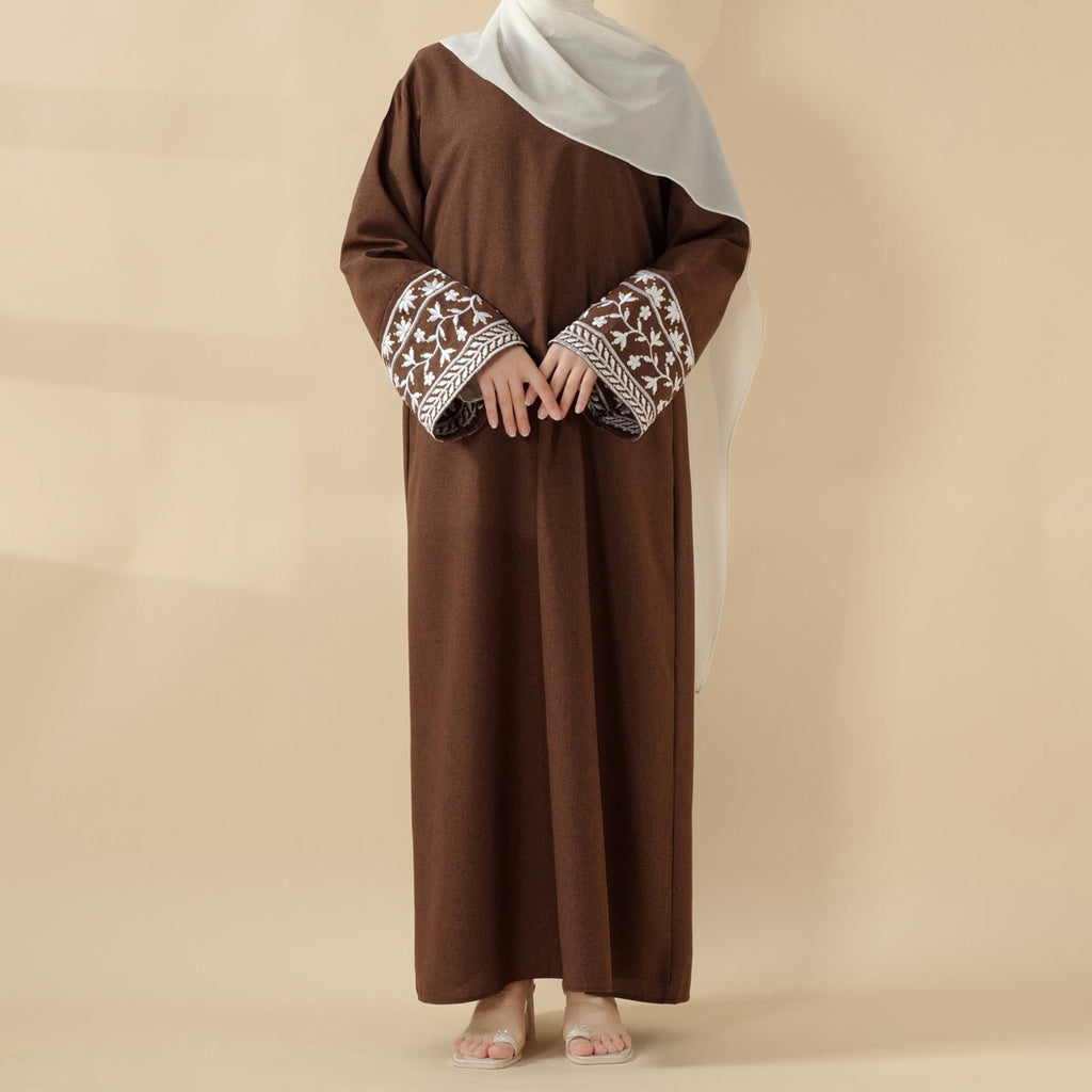Mariam's Collection Elegant Cocoon-Cut Pullover Dress | 2-Piece Set Embroidered Abaya (MA145) — lifestyle worn / used context