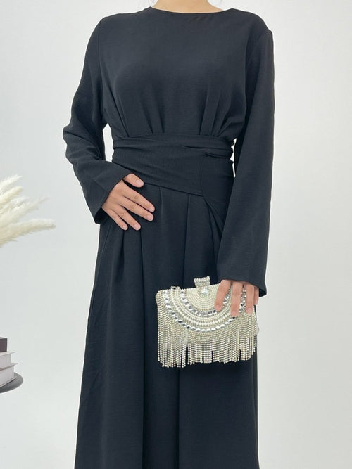 Elegant Lace-Up Ice Crape Abaya Evening Gown(MA160)