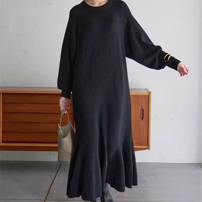 Mariam's Collection Elegant Lantern Sleeve Mermaid Maxi Dress | Loose Fit Long Sleeve Dress(MS154) — Mariam's Collection branding close-up