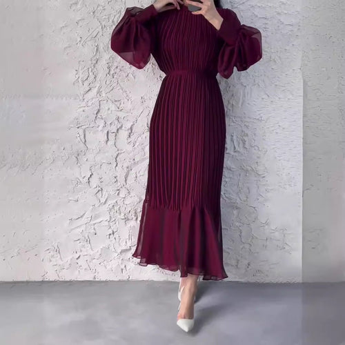 Elegant Lightweight Textured Long Skirt with Puff Sleeves Abaya Dress (MA201)