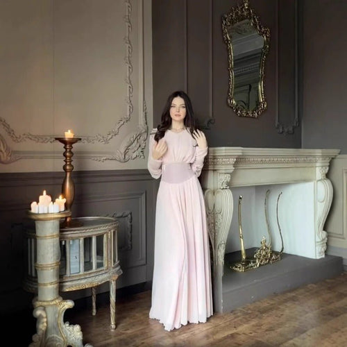 Elegant Pearl-Accented Bubble Sleeve Dress with Spliced Waist(MA297)