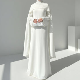 Elegant Pearl Embellished Cape Sleeve Evening Dress(MA337)