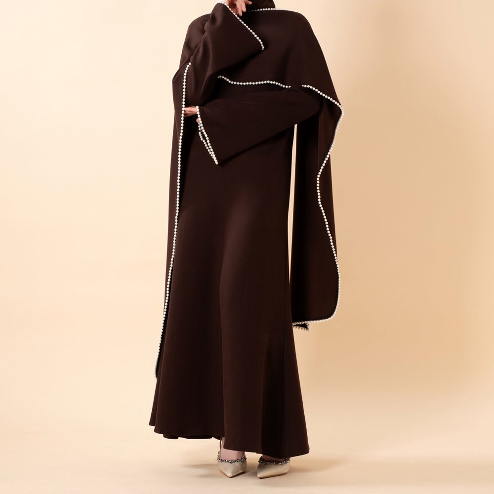 Elegant Pearl Embellished Cape Sleeve Evening Dress(MA337)