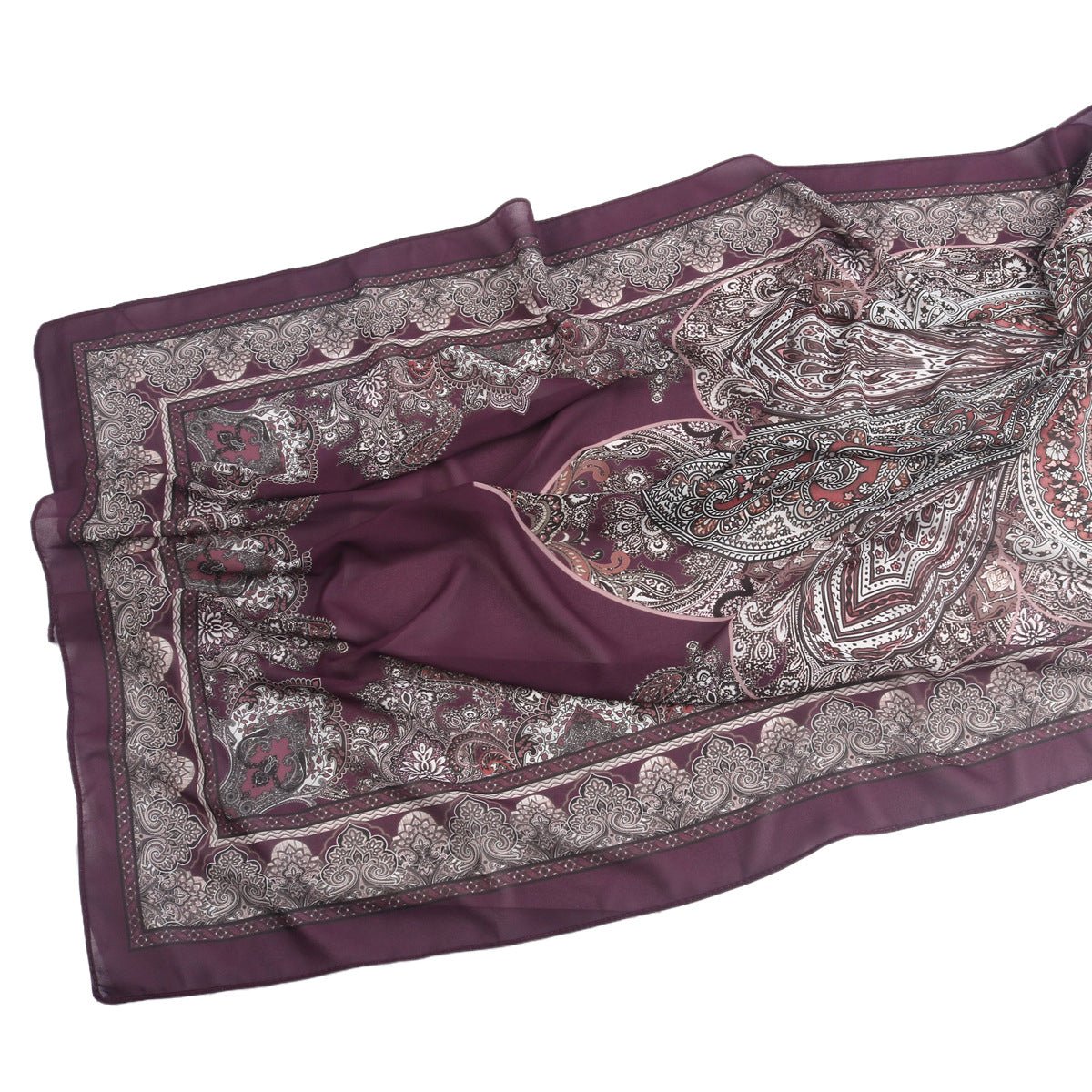 Mariam's Collection Elegant Printed Chiffon Hijab Scarf Bohemian Style Breathable Sun Protection Wrap (MH136) — detail close-