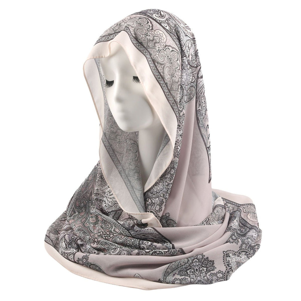 Mariam's Collection Elegant Printed Chiffon Hijab Scarf Bohemian Style Breathable Sun Protection Wrap (MH136) — size referenc