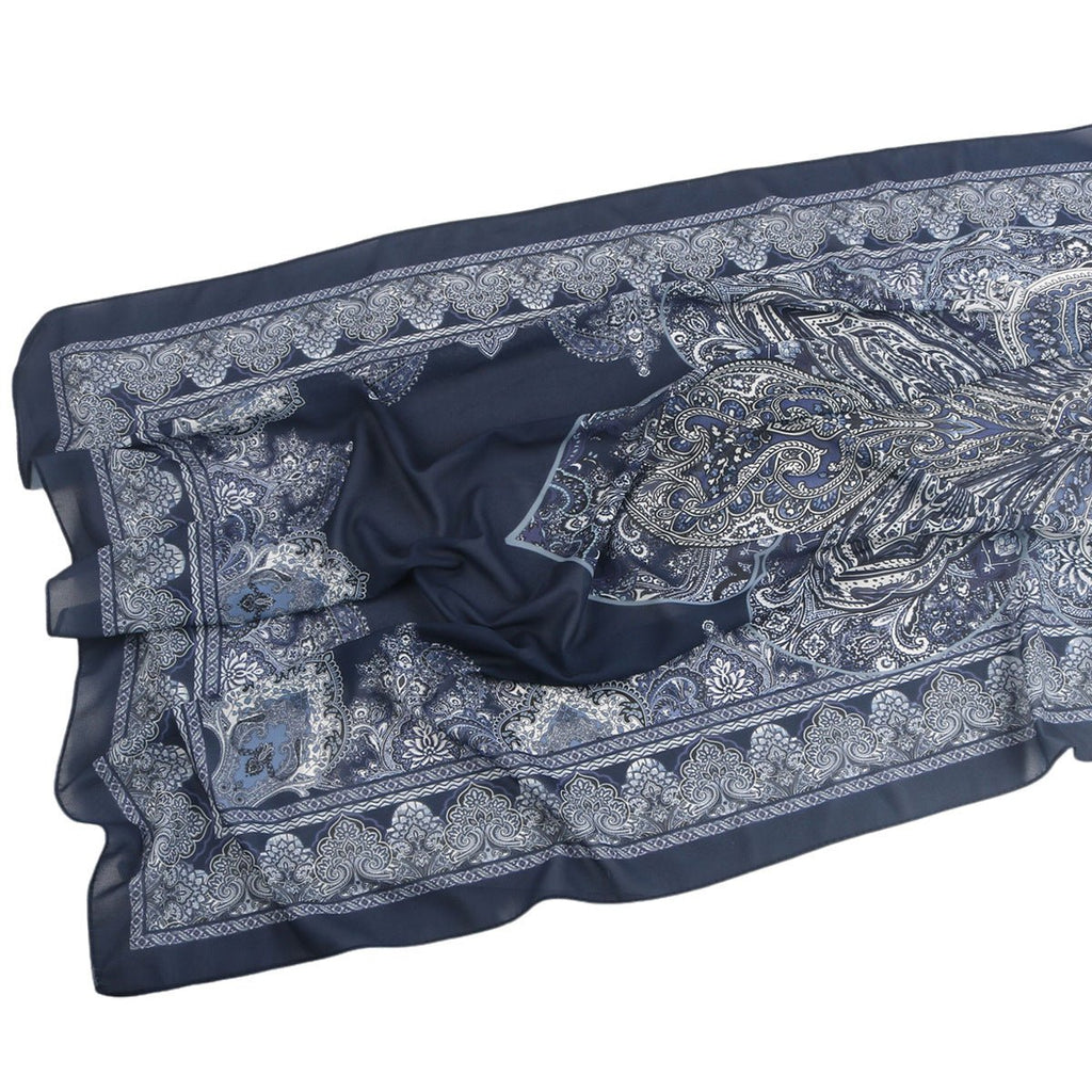 Mariam's Collection Elegant Printed Chiffon Hijab Scarf Bohemian Style Breathable Sun Protection Wrap (MH136) — flat-lay comp
