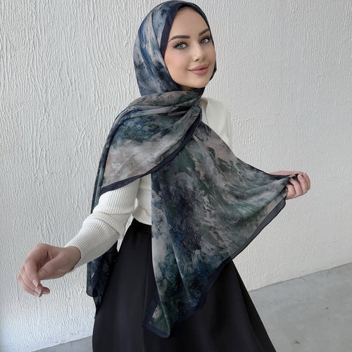 Elegant Printed Chiffon Hijab Scarf Bohemian Style Breathable Sun Protection Wrap (MH136)