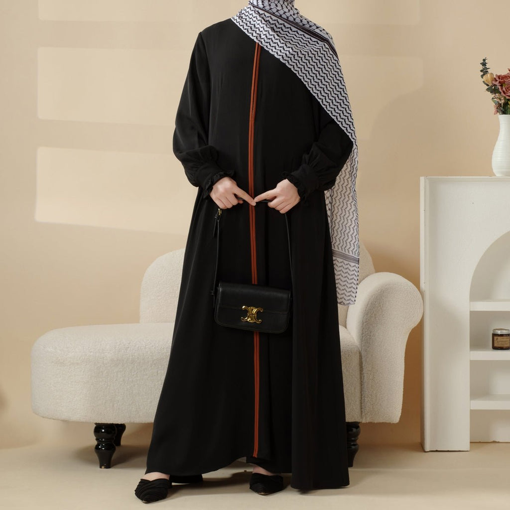 Mariam's Collection Modest Pullover Abaya with Palestinian Embroidery, Elegant Ruffled Cuff Maxi Dress (MA141) — product category context