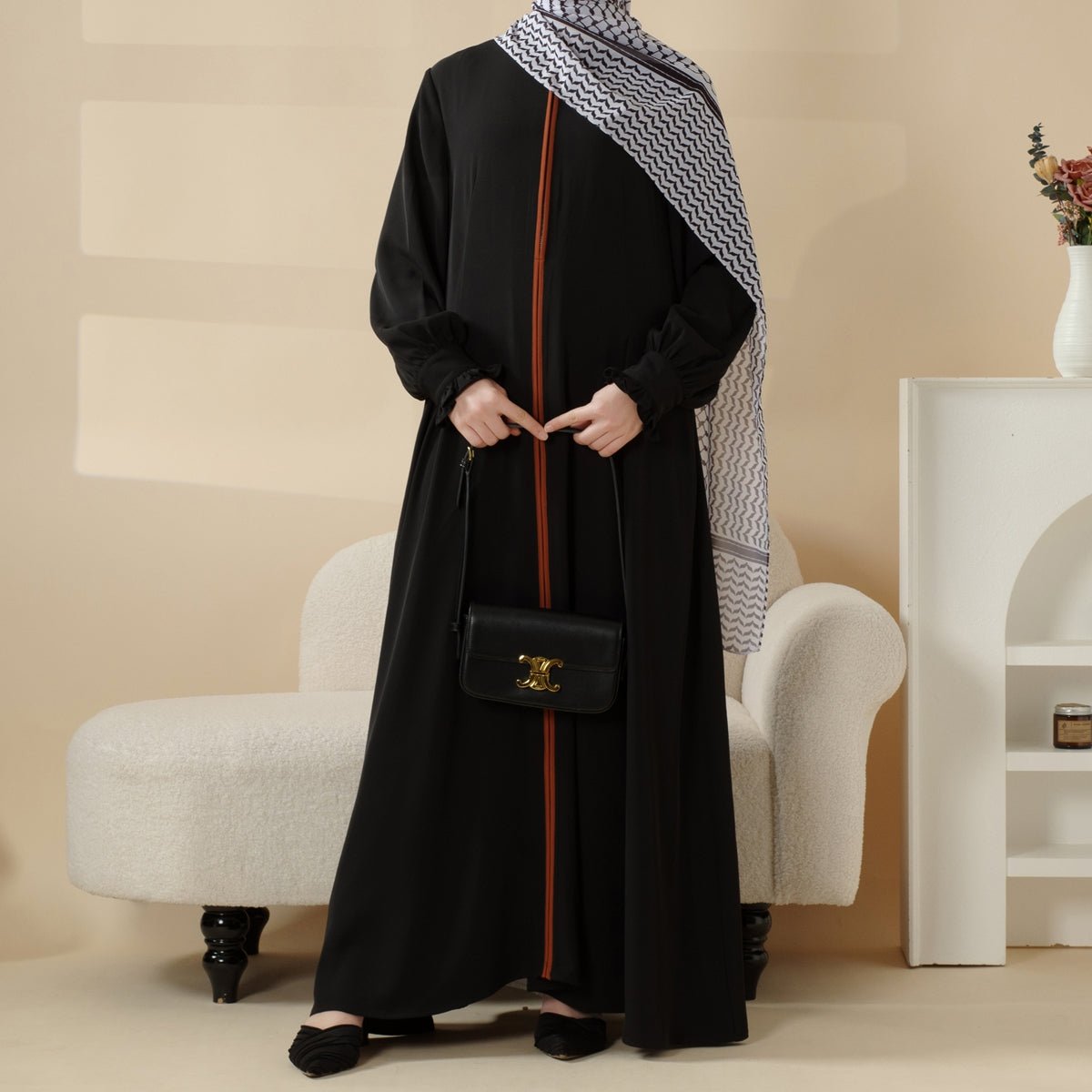 Mariam's Collection Modest Pullover Abaya with Palestinian Embroidery, Elegant Ruffled Cuff Maxi Dress (MA141) — product category context
