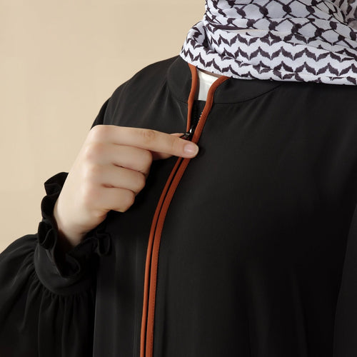 Modest Pullover Abaya with Palestinian Embroidery, Elegant Ruffled Cuff Maxi Dress (MA141)