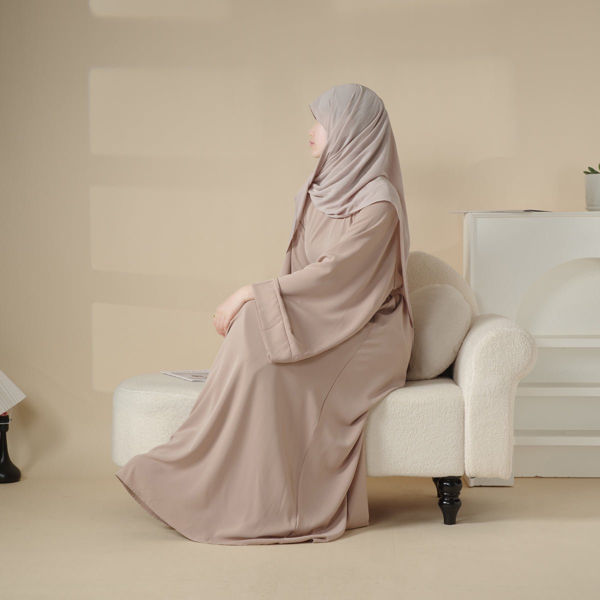 Mariam's Collection Elegant Solid Color Abaya For Muslimahs (MA036) — flat-lay composition