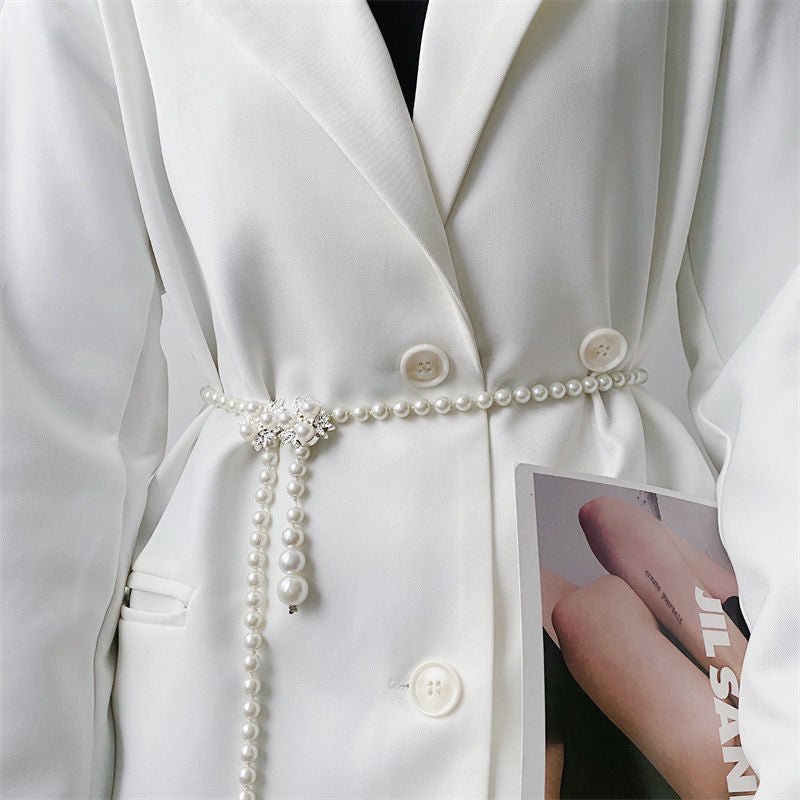Mariam's Collection Elegant Versatile Pearl Cascade Waist Belt (MAC349) — Mariam's Collection branding close-up