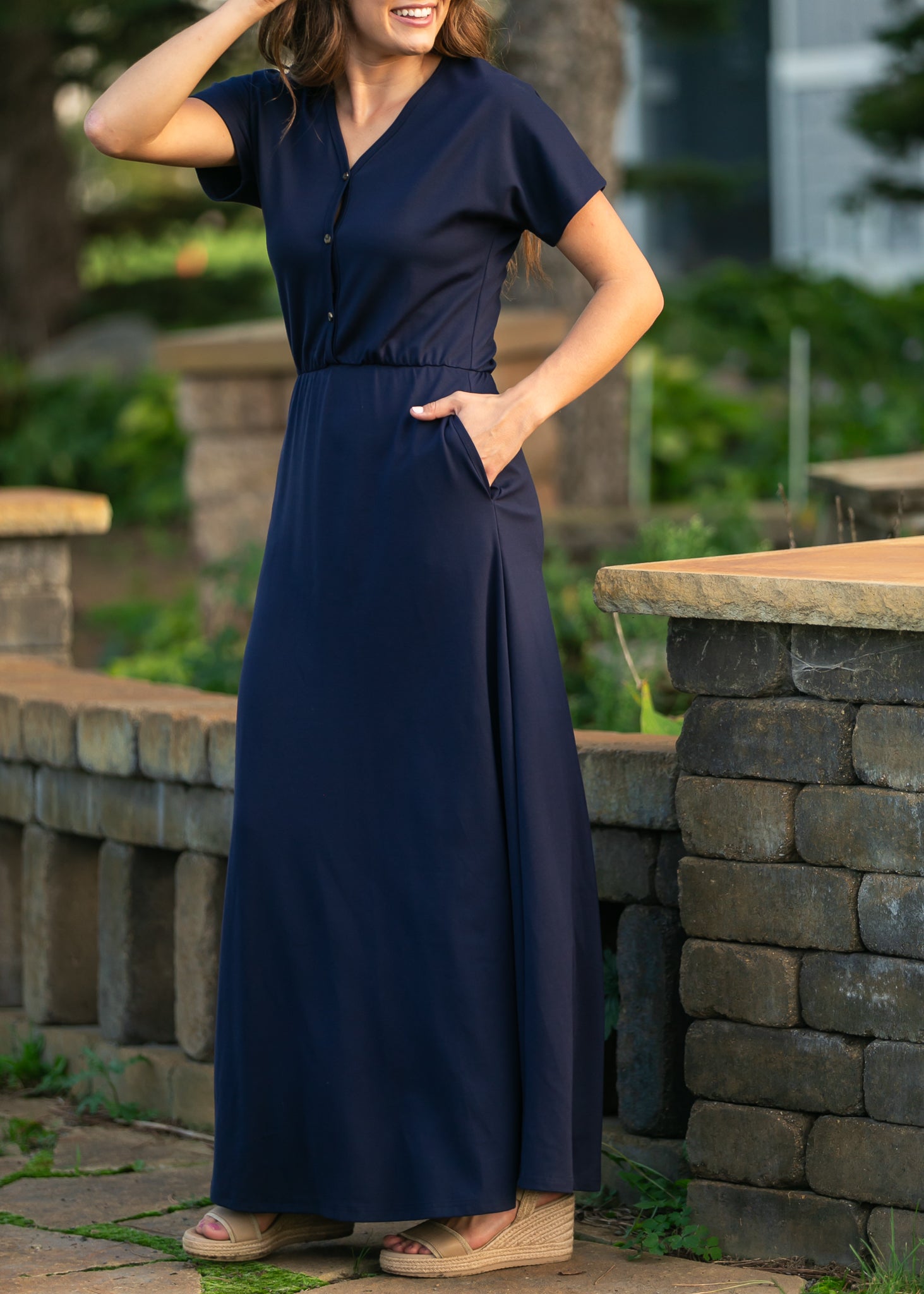 Inherit Co. Ella Navy Cinched Waist Maxi Dress — alternative angle