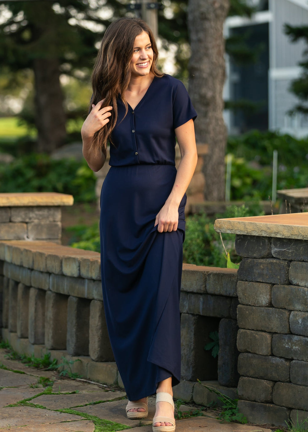 Inherit Co. Ella Navy Cinched Waist Maxi Dress — back view