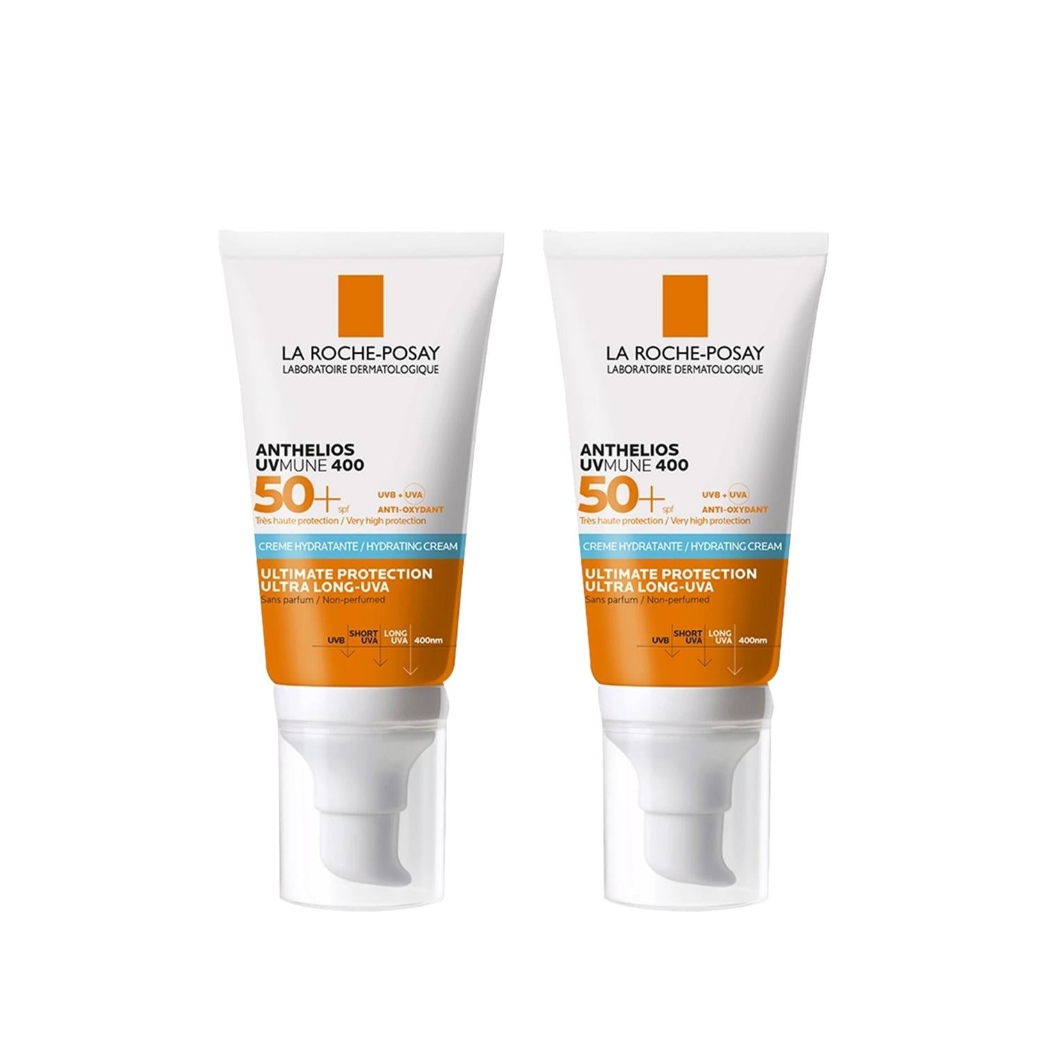 La Roche-Posay Anthelios UVMune SPF 50+ Sunscreen: High UVA/UVB Protection, Moisturizing, & Ideal for Sensitive Skin (2 x 50ml)