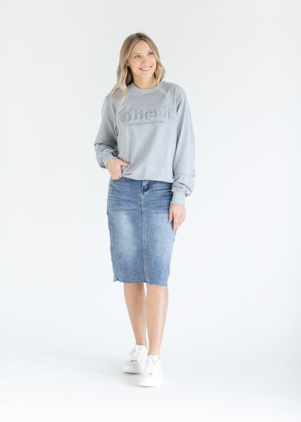 Inherit Co. Embossed Inherit Logo Crewneck Sweatshirt — side view