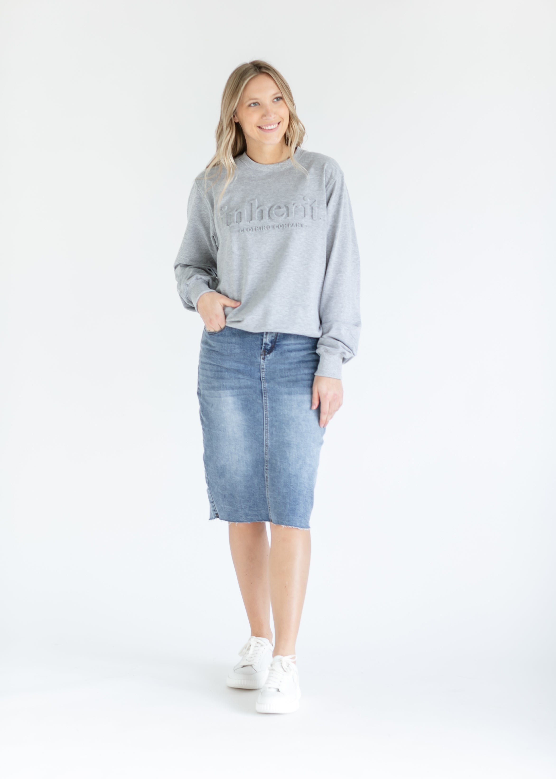 Inherit Co. Embossed Inherit Logo Crewneck Sweatshirt — side view