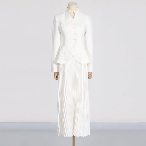 Embroidered Blazer & Pleated Skirt Set(MS214)