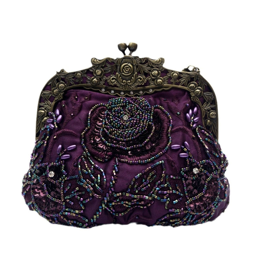 Mariam's Collection Embroidered Rose with Sequins Beads Evening Clutch Bag (MAC291) — Mariam's Collection branding close-up