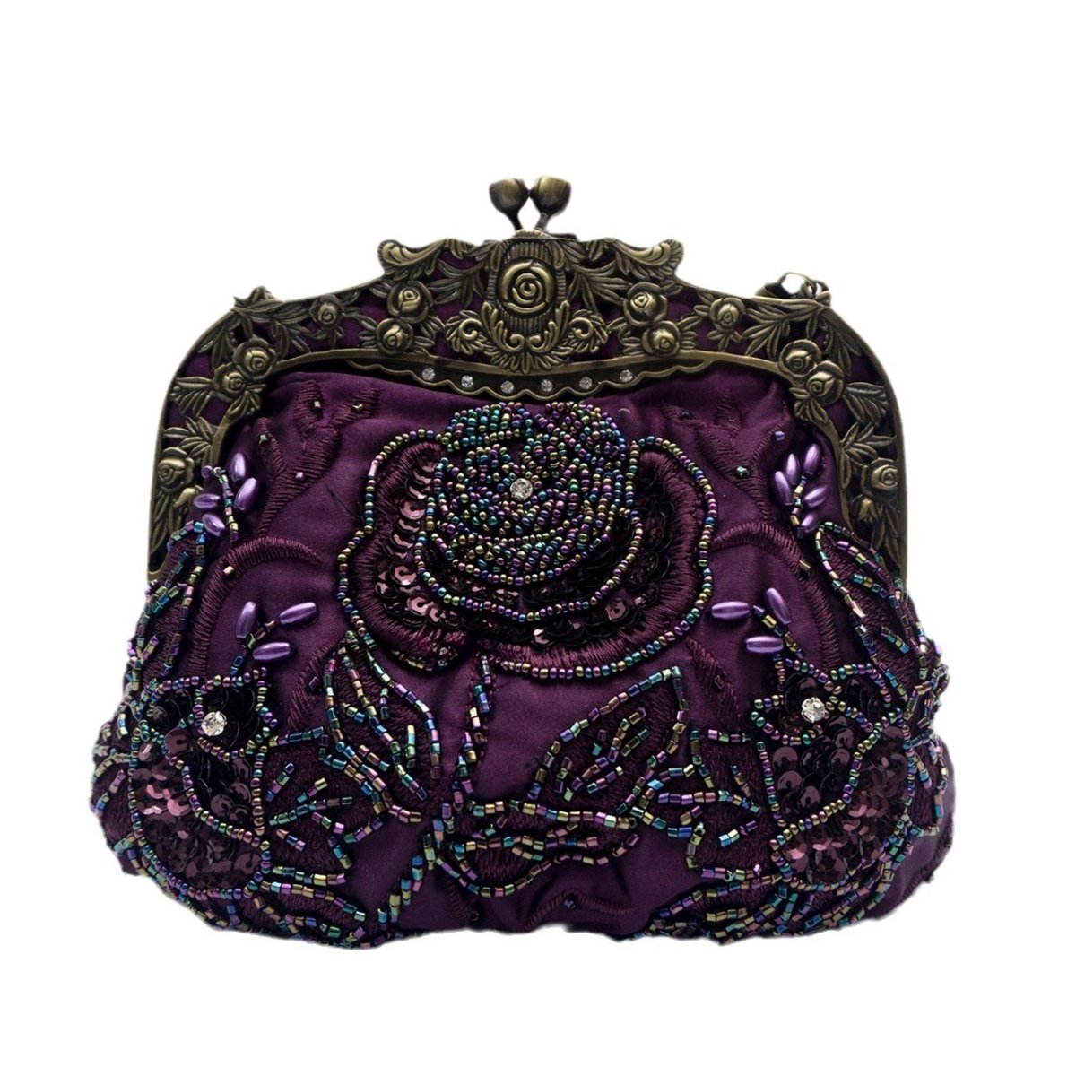 Mariam's Collection Embroidered Rose with Sequins Beads Evening Clutch Bag (MAC291) — Mariam's Collection branding close-up