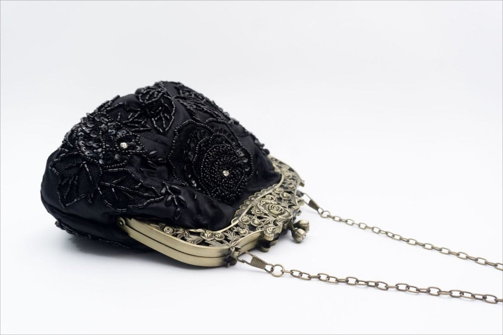 Mariam's Collection Embroidered Rose with Sequins Beads Evening Clutch Bag (MAC291) — detail close-up