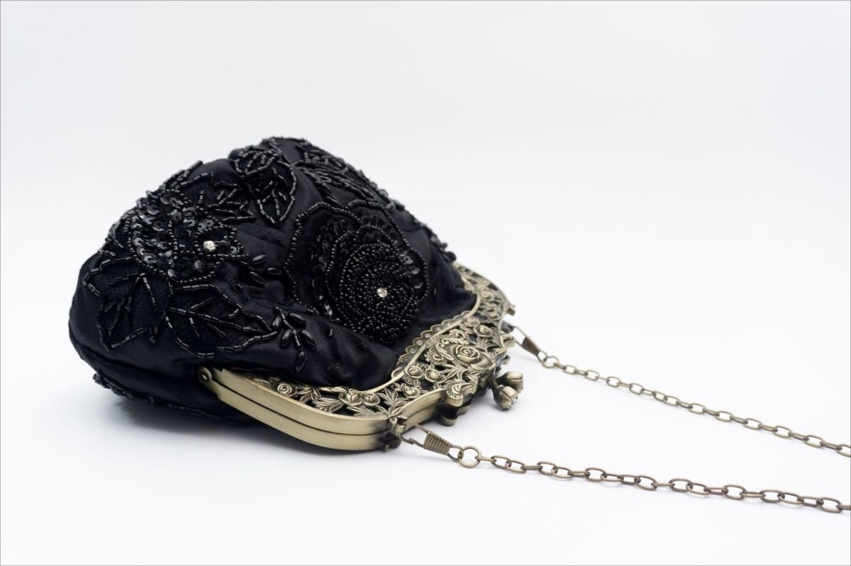 Mariam's Collection Embroidered Rose with Sequins Beads Evening Clutch Bag (MAC291) — detail close-up
