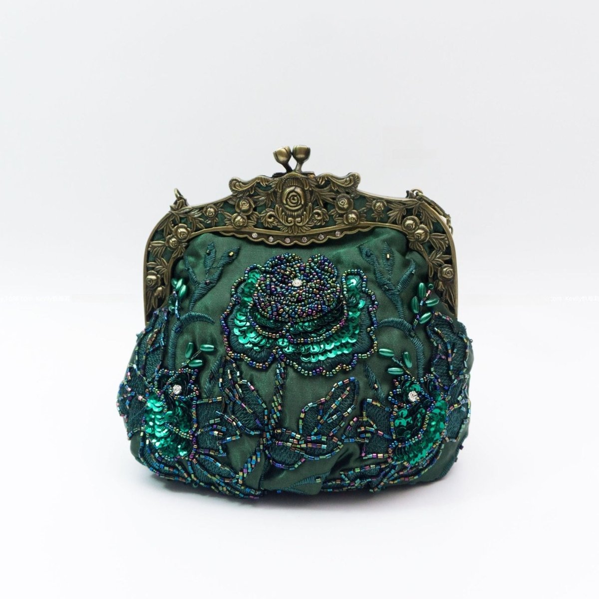 Mariam's Collection Embroidered Rose with Sequins Beads Evening Clutch Bag (MAC291) — detail shot 6