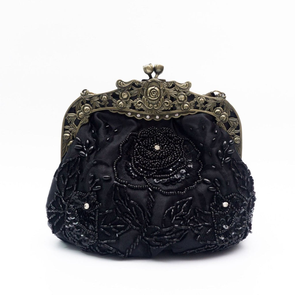 Mariam's Collection Embroidered Rose with Sequins Beads Evening Clutch Bag (MAC291) — construction detail