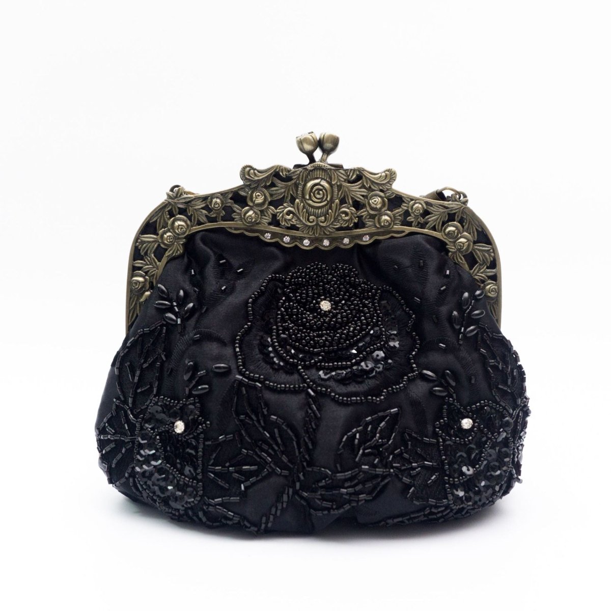 Mariam's Collection Embroidered Rose with Sequins Beads Evening Clutch Bag (MAC291) — construction detail